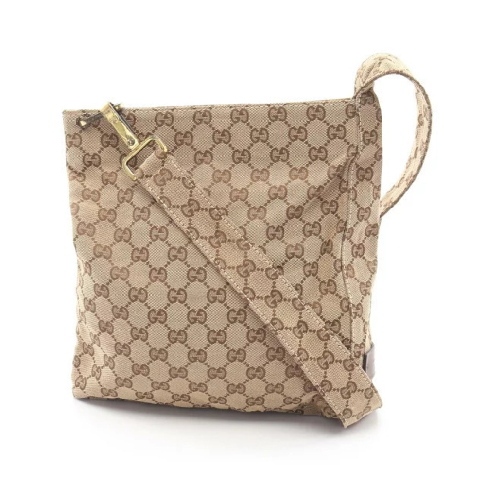 Gucci GG Canvas Shoulder Bag Beige Cream Brown